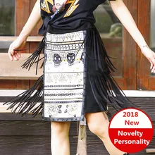Faye's store новые весенне-летние женские новые индивидуальные панк стиль череп Печать кисточкой заклепки Тонкий Замша Короткая бюст юбка