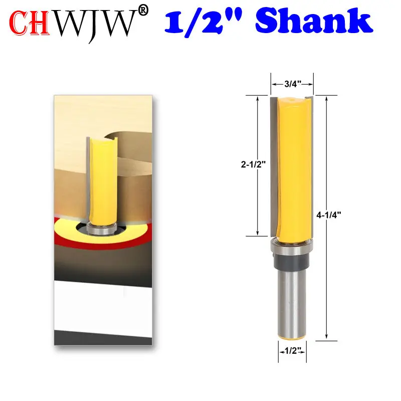 

1pc 1/2" Shank Template Router - Flush Trim bit - with Woodworking cutter Tenon Cutter for Woodworking Tools