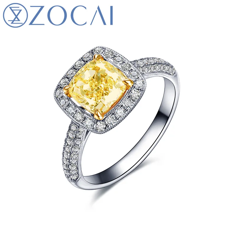 Роскошное кольцо ZOCAI из 18 каратного белого золота с желтыми бриллиантами 0 70