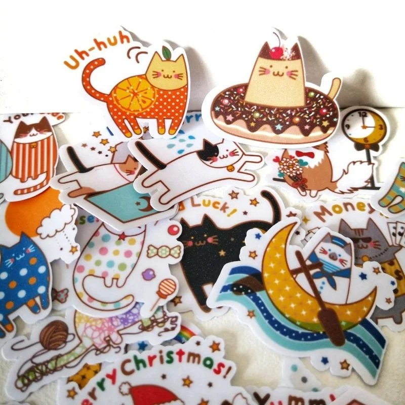 

20 / 40pcs Cute Cartoon Cat Multicolor Animal Sticker Notebook Skateboard Suitcase Bicycle Helmet DIY Waterproof Sticker