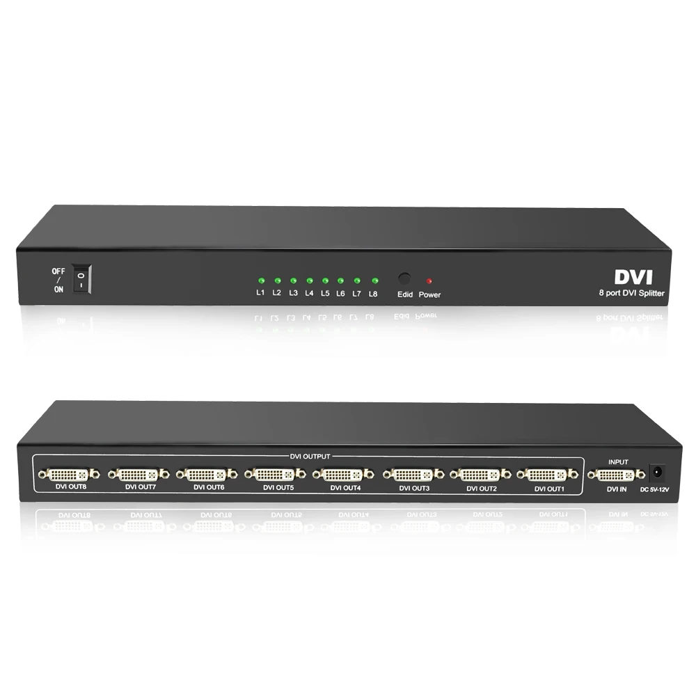 8 Port DVI Splitter 1X8 Dual Link DVI-D Up to 1920x1440 DVI Video Splitter Support 3D 1080P with Power Supply