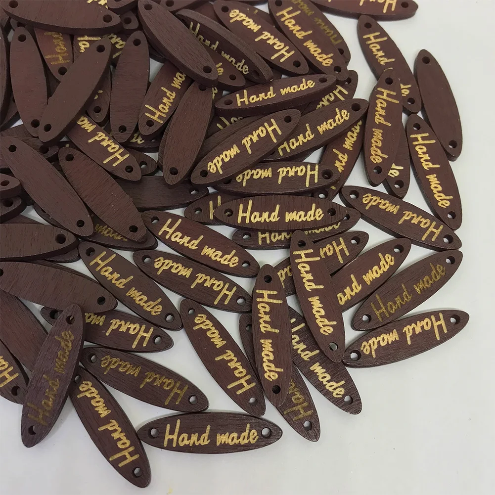 

50Pcs Rectangle Wooden Button "Hand Made" Wood Button Sewing Accessories For Clothes Handmade Scrapbooking Craft DIY 10*30mm