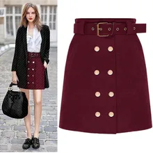 Миди юбка Лидер продаж пачка Женская Осень Зима Новая двубортная кожаная Высокая поясная сумка юбка женская