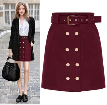 

Midi Skirt Hot Sale Tutu Free Shipping 2020 Women's Autumn Winter New Double-breasted Leather High Waist Bag Hip Skirt Women