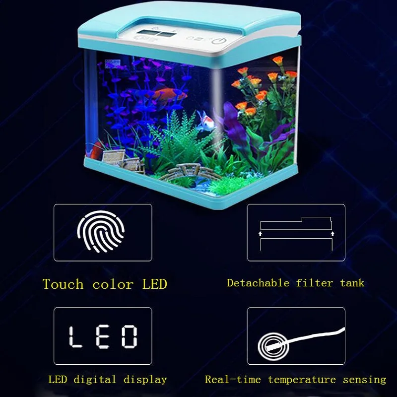 2019 new high tech Smart touch Colorful aquarium tank LED digital display fish bowl 32/38cm