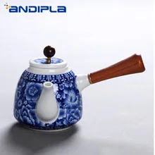 280 мл Цзиндэчжэнь синий и белый фарфор деревянная боковая ручка чай горшок Китайский Керамика Чайный набор кунг-фу чайник кофе