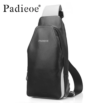 

Padieoe Men's leather Messenger bag Genuine Leather Waist Chest Bag Cowhide Men Shoulder Crossbody Bags