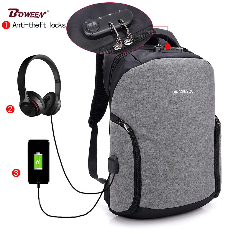 

anti theft lock laptop backpack men waterproof Oxford USB charging Large computer back pack male bagpack Mochila Headphone jack