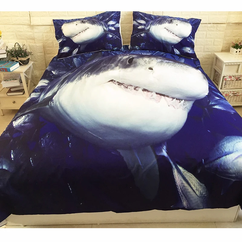 

3D Digital Printing Blue Shark bedding set White Shark Swims with an Open Mouth Megalodon duvet cover 100% Microfiber