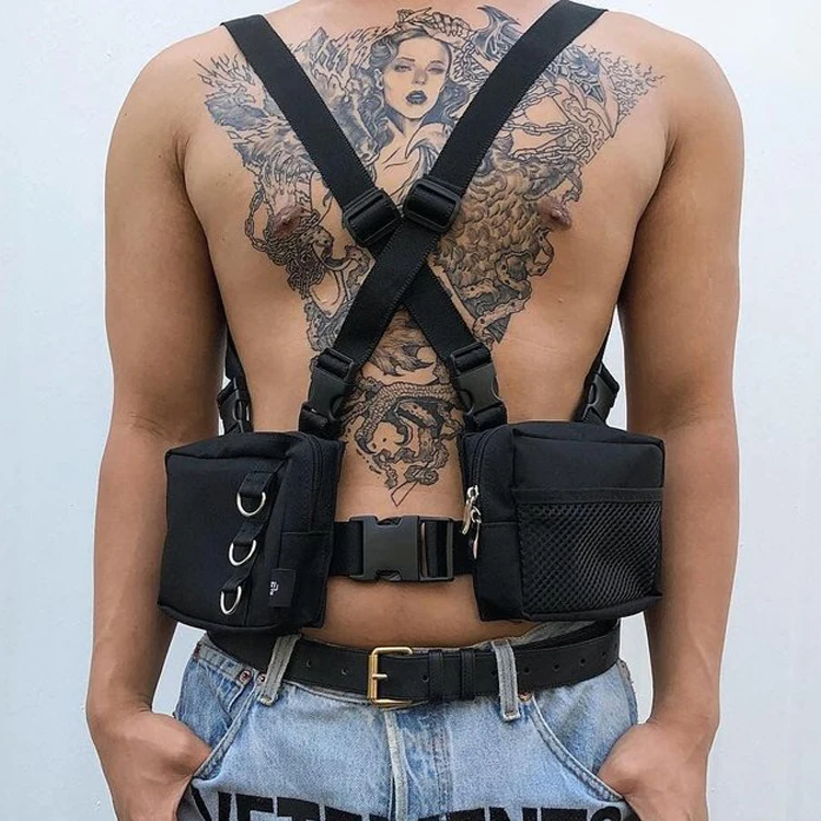 

FashionTactical Harness Chest Rig Bag Unisex Hip-Hop Oxford Two Pockets Fanny Pack Tactical Alyx Kanye Functional Vest Bag