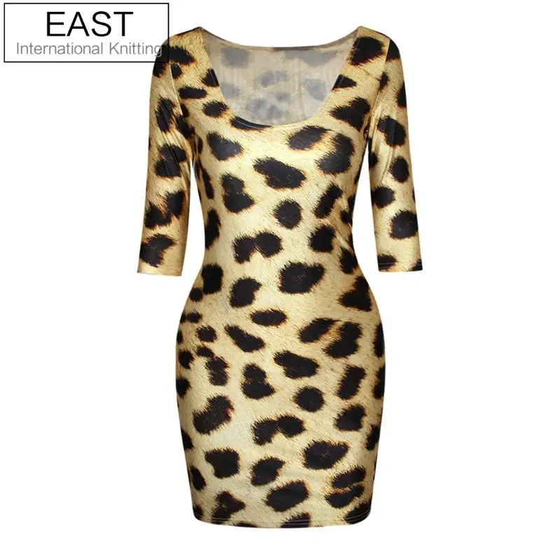 

EAST KNITTING BL-525 Fashion Brand New Women Sexy Leopard Print Dress Bodycon Autumn Dress Plus Size