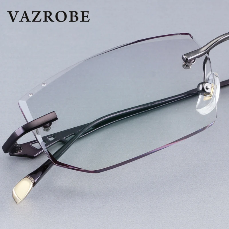 

Vazrobe Rimless Glasses Men Gradient Grey Lens(no Power) Eyeglasses Frames for Man Diopter/decoration Eyewear Male Brand Quality
