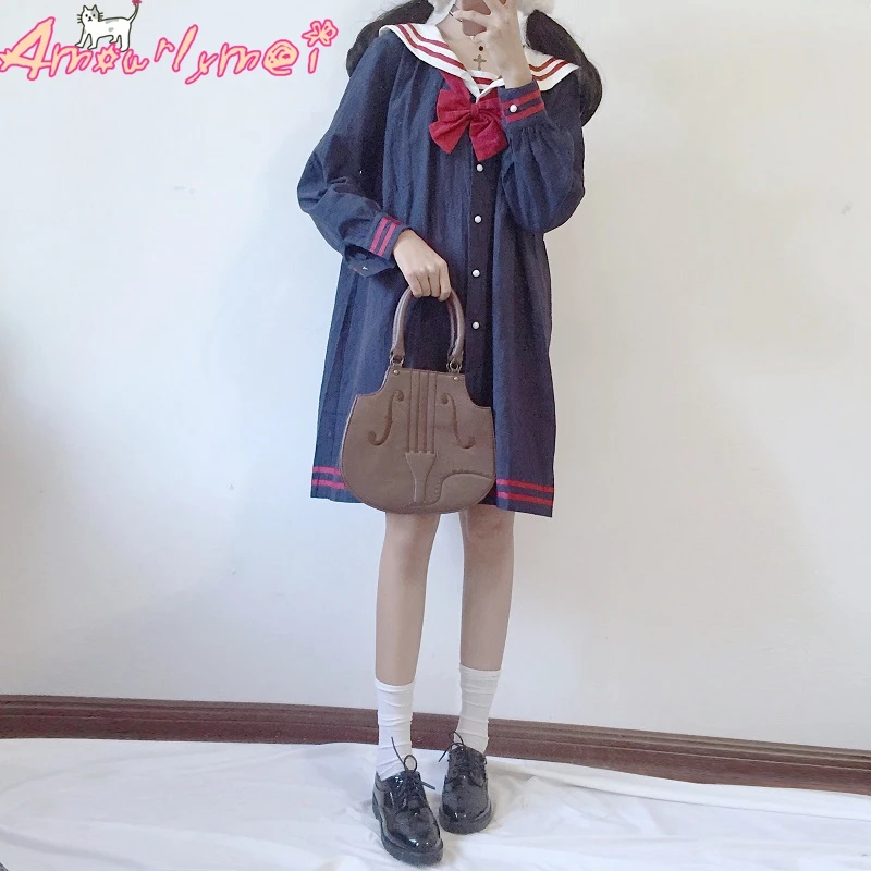 Японский матросский воротник с длинным рукавом Свободные Элегантный дизайн Лолита милое Повседневное платье Mori Girl весна JK колледж Униформа Vestidos