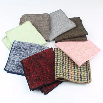 

High Quality Wool Cotton Pocket Square Skinny Handkerchief Narrow Solid Color Slim Clothing Accessories