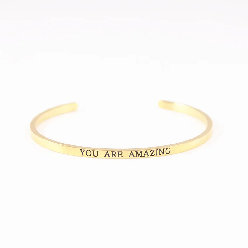 

19 Choices Stainless Steel Bangle Engraved Positive Inspirational Quote fashion Cuff Mantra Bracelets For Father Day Gift