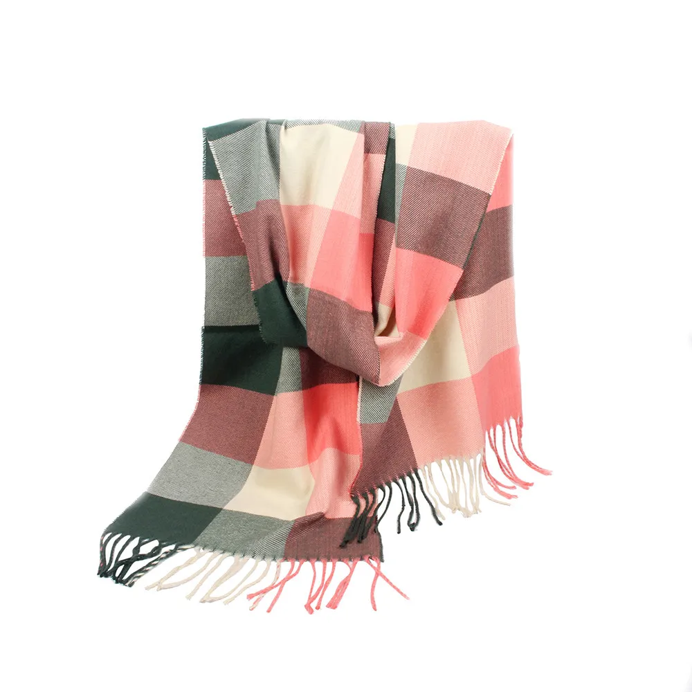 Клетчатый шарф женский плед Зимний теплый шарф имитация кашемира Обертывания Дамы Классический шейный платок шали с бахромой и шарфы@ py