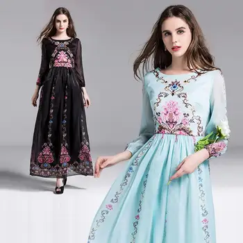 

XXL!Top Quality New 2016 Long Maxi Dress Autumn Style Women Charming Floral Print Long Sleeve Floor Long Dress Special Events