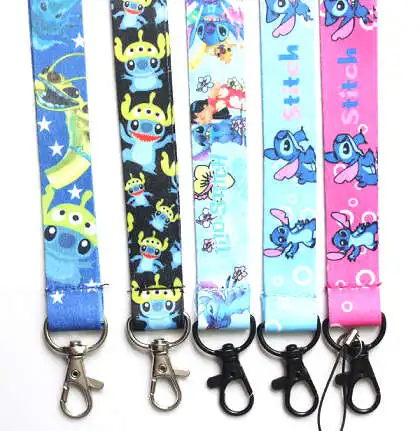 

high quality 10pcs Lilo & Stitch key chains long lanyards id badge holder keychain straps for mobile phone Party Gifts #147