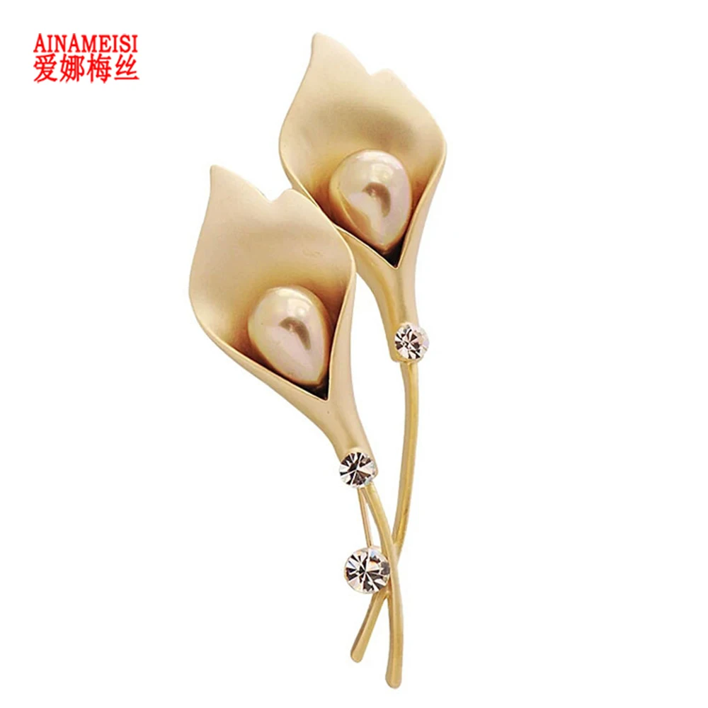 

AINAMEISI Hot Sale Simple Imitation Pearl Brooch For Women Tulip Flower Female Lady Sweater Suit Jacket Brooches Jewelry Gift