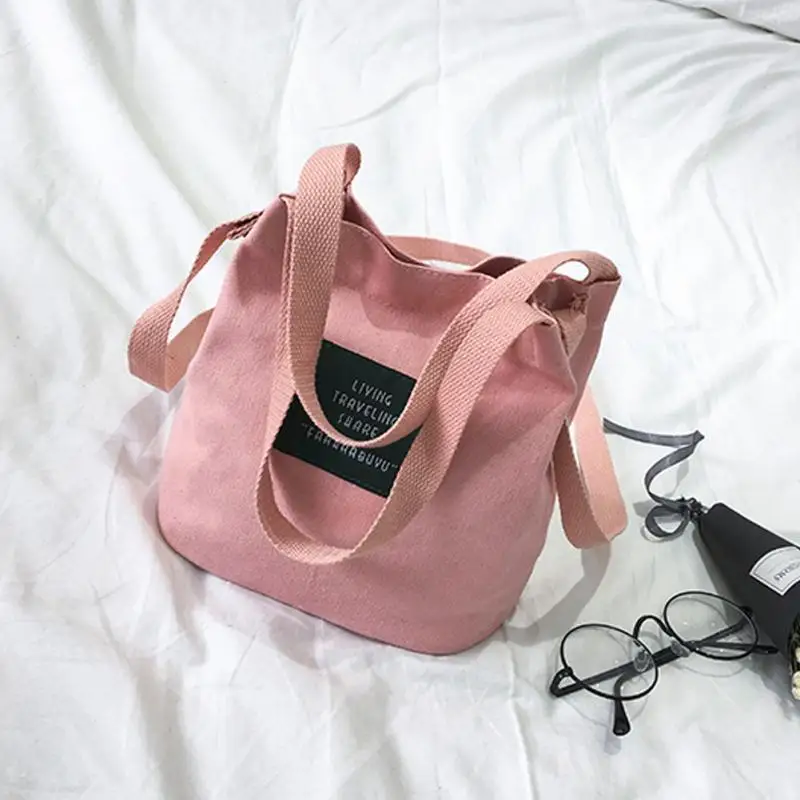 Повседневная Холщовая Сумка женская переносная сумка через плечо хозяйственная Сумка Многофункциональная многоразовая сумка для покупок - Цвет: pink