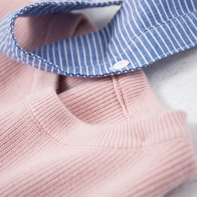 Loose Turn-down Collar Women Sweater 2017 Winter New Fashion Shirt Sweater Fake Two Pieces Femme Comfort Soft Knitted Pullover