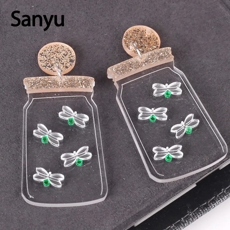 

Lovely Transparent Bottle Glowworm Acrylic Drop Earrings for Women Girl Fashion Animal Cool Brown Glitter Powder Dangle Earrings