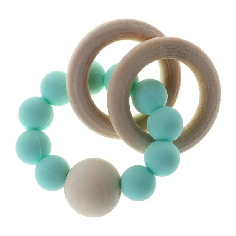 

Baby Teether Bracelet Teething Toys Chew Bite Newborn Teeth Care Beads Jewelry Pain Relief Silicone Wood Rings Infant Supplies