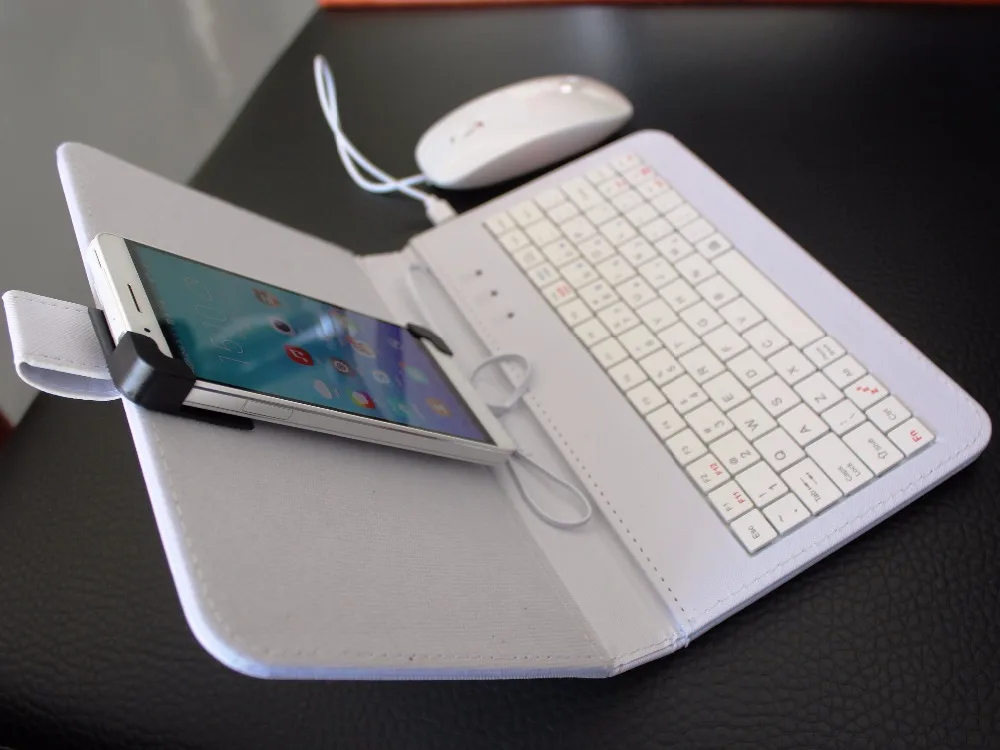 Flip case smartphones accessories wired keyboard mouse case sets Android mobile phone keypad stand
