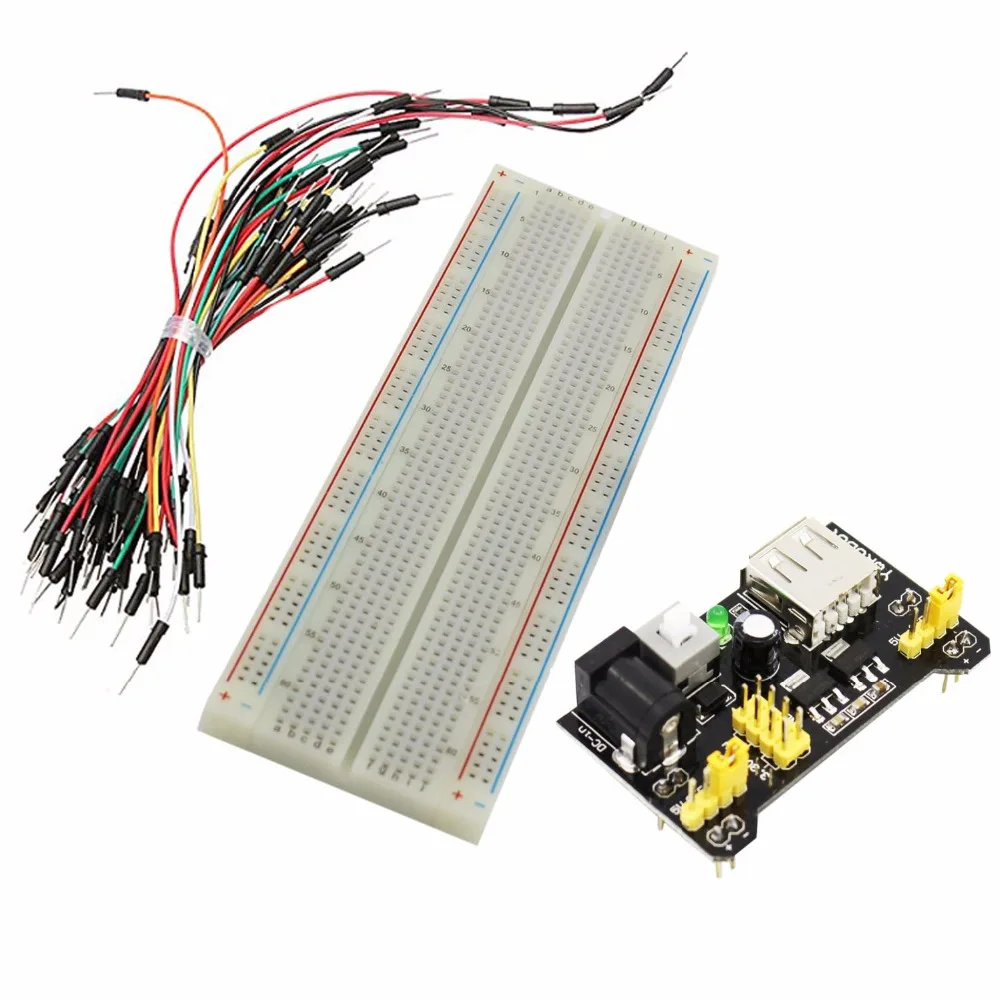 

3Set/Lot 3.3V/5V MB102 Breadboard Power Module + MB-102 830 Points Prototype Bread board For Arduino Kit + 65 Jumper Wires