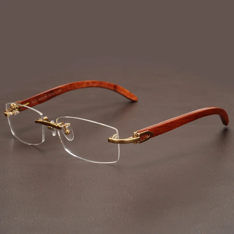 AZB деревянная оправа для мужчин золото безободковая оправа для очков для мужчин близорукость диоптрий Оптический Рецепт Роскошные Брендовые очки - Цвет оправы: Золотой
