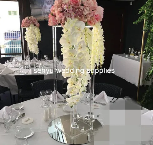

12pcs 90cm tall )New style crystal candelabra with flower bowl wedding centerpieces and crystal flower stands senyu0445