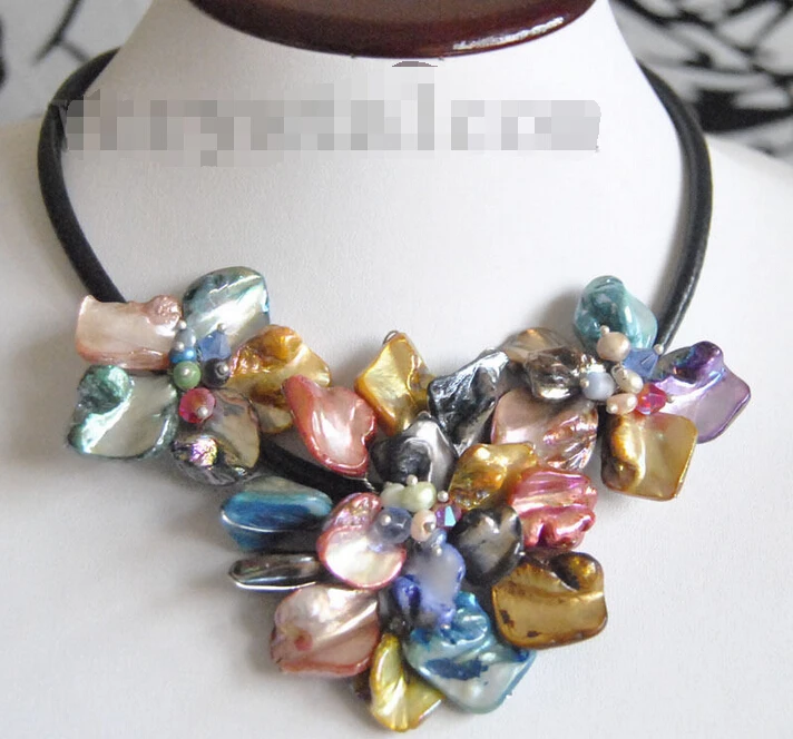 

Baroque multi-color shell pearl bead MOP three flower necklace^^^@^Noble style Natural Fine jewe FREE SHIPPING