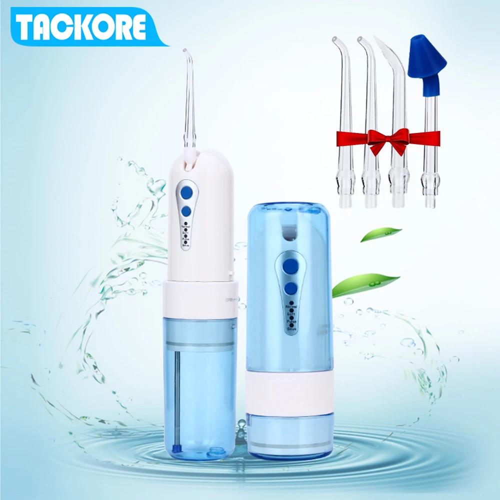 

Tackore Portable Folding Electric Oral Irrigator USB Charging Oral Irrigator Water Flosser Rechargeable 200ml + 5 Jet Tips