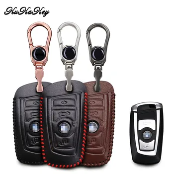 

Leather Car Key Cover with Metal Keychain Case Set For BMW 520 525 1 3 4 5 6 Series M3 M4 M5 M2 F20 X1 X5 X6 Z4 E90 E60 E30 E34
