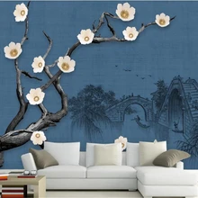 Beibehang papeles tapiz decoración del hogar azul vintage papel pintado Fondo estéreo ciruela arte sofá Fondo papel de pared