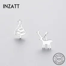 INZATT асимметрия Настоящее серебро 925 проба растения серьги в форме животных серьги рождественские олень дерева для женщин модные аксессуары ювелирные изделия