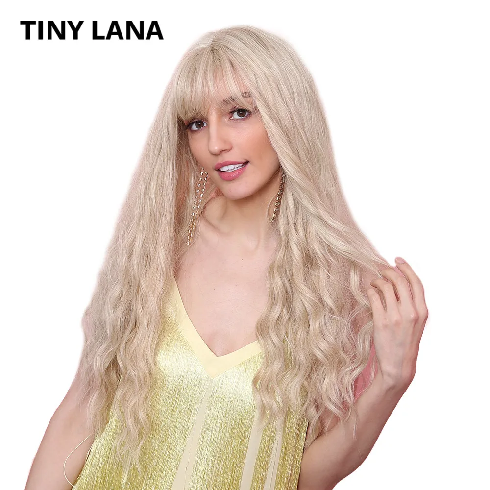 

TinyLana 4 Colors Synthetic Water Wave Hair Wigs with Natural Bangs Light Brown High temperature Fiber Cosplay Women Wigs