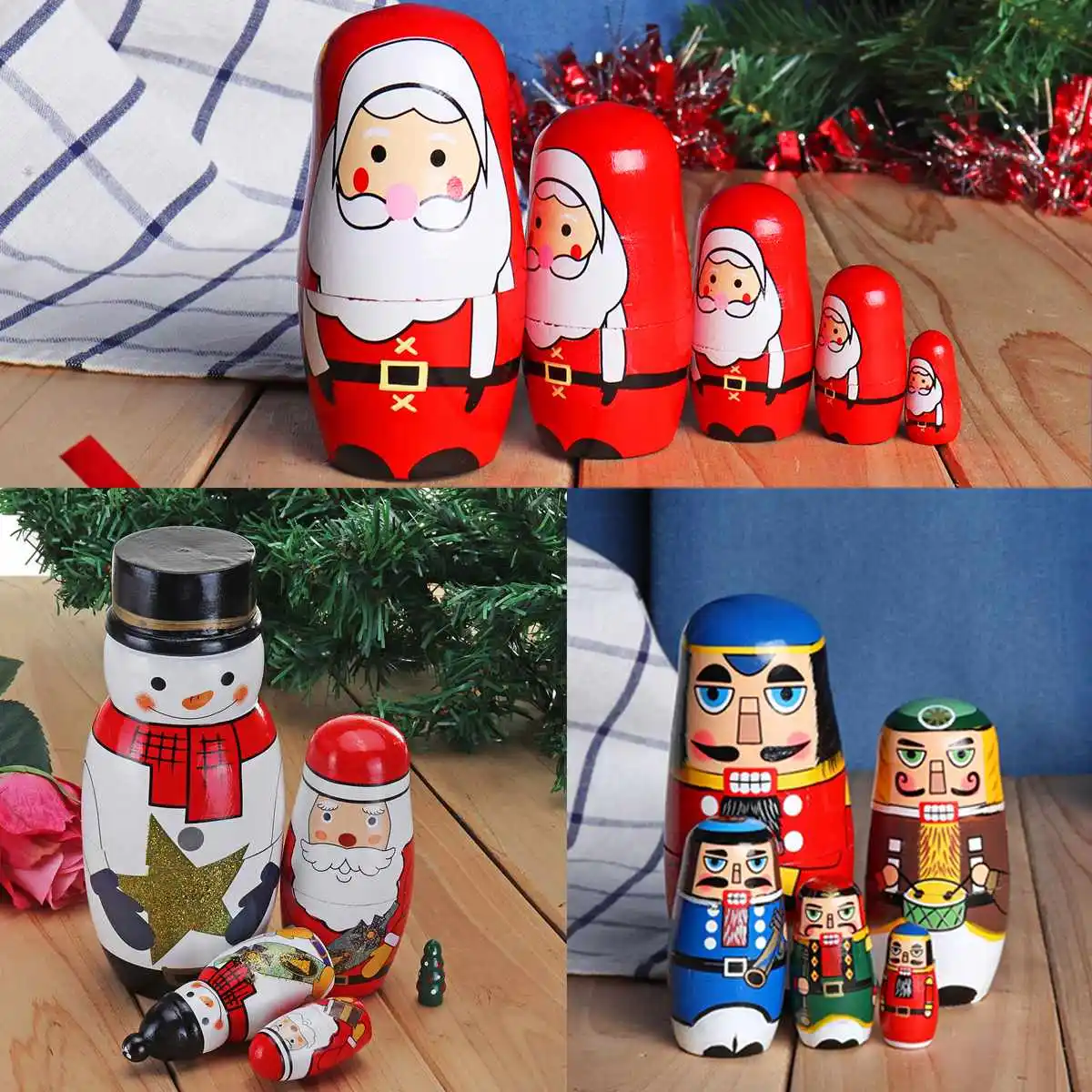 

5/6pcs Cute Wooden Animal Paint Nesting Dolls Babushka Russian Doll Matryoshka Gift Hand Paint Toys Home Decoration Gifts