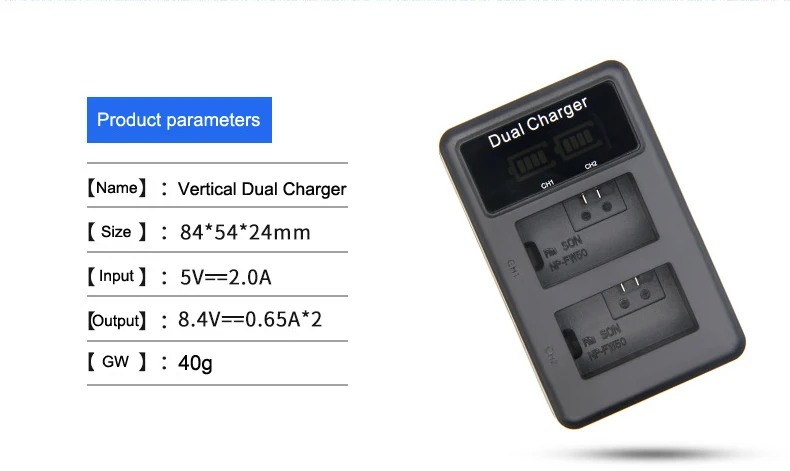 2x2000 mAh NP-FW50 NP FW50 батарея камеры+ светодиодный USB двойное зарядное устройство для sony Alpha a6500 a6300 a6000 a5000 a3000 NEX-3 a7R камеры