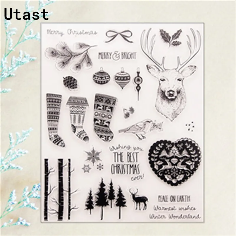 

Merry Christmas Deer Clear Silicone Stamps/Transparent Rubber Stamp for DIY Scrapbooking/Photo Album Decorative Craft Making
