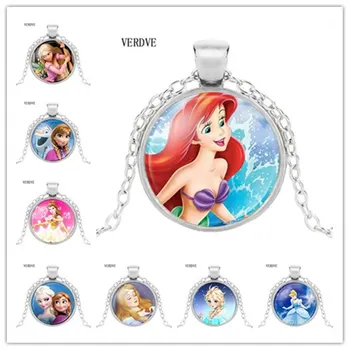 

VERDVE 2017 new fashion women's long-necklaces jewelry glass cabochon Princess Anna Snow Queen Pendant necklace girl