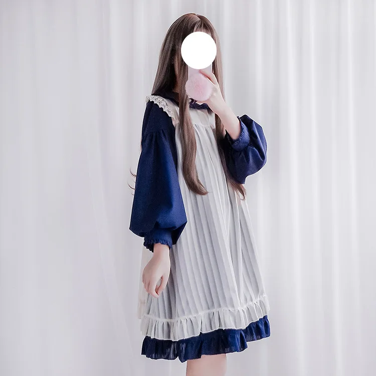 Beste Lolita Jurk Zoete Leuke Kawaii Meisjes Op Prinses Meid Vintage Ruches Rok Bladerdeeg Mouw Rood Zwart Roze Vrouwen Rok Ronde kraag