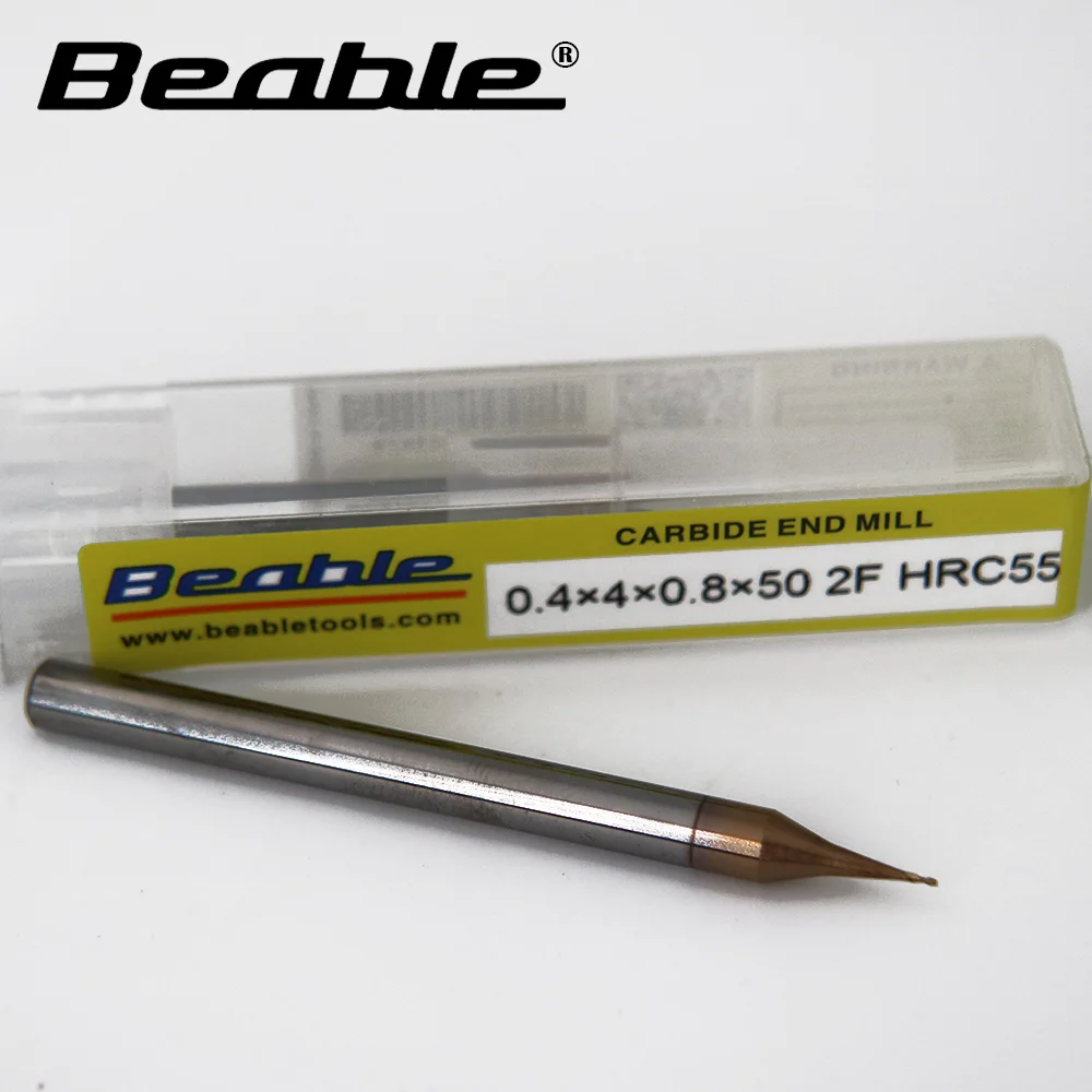 

Beable tools Micro-diameter coated milling cutter 0.4*4*0.8*50 2Flute HRC55 end mill carbide metal cutter mill cnc machine tools