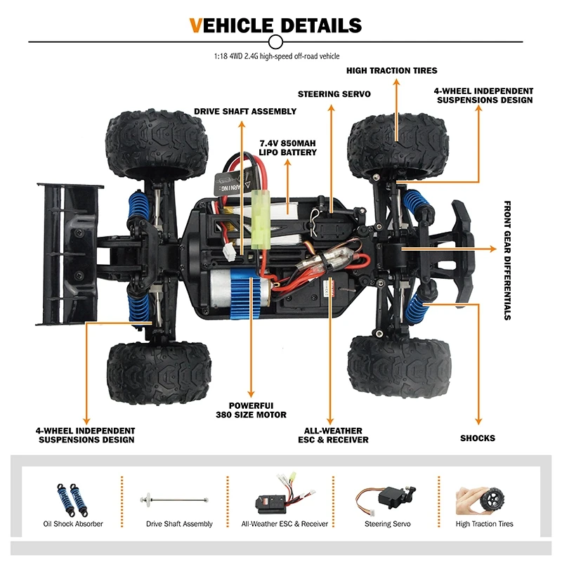 FBIL-2.4GHz 4WD 1/18 высокоскоростной пульт дистанционного управления RC гоночный автомобиль внедорожный грузовик подарок оранжевый