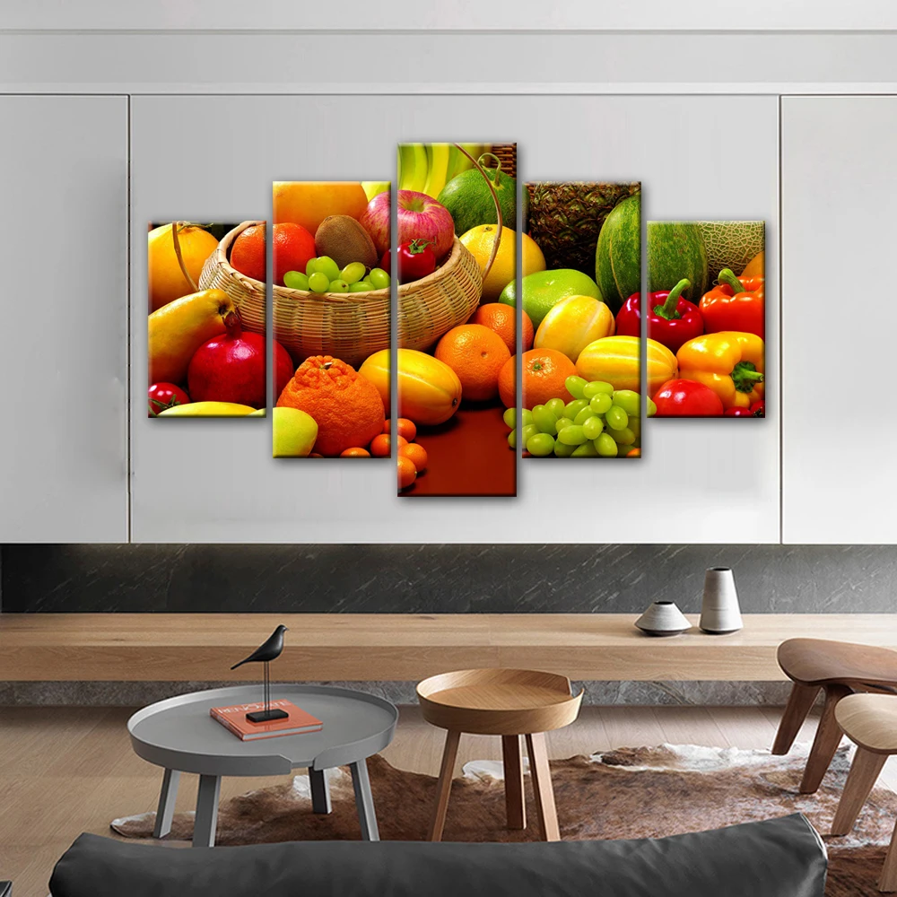 Kitchen Themed Wall Art Decor Vegetables and seasoning In Table Canvas  Paintings