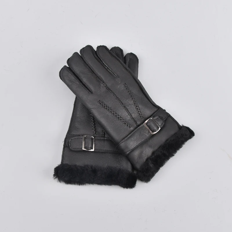 Теплые меховые перчатки из натуральной кожи для мужчин и женщин, теплые зимние модные перчатки из овчины, толстые перчатки с пятью пальцами