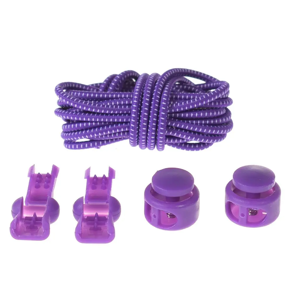 1 пара шнурков Unsiex No Tie, запирающие круглые шнурки, эластичные шнурки для обуви, шнурки, подходят для мальчиков и девочек - Цвет: Фиолетовый