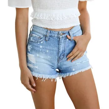 

Women's Jeans 2019 Spring New Style Tassel Denim Shorts Women's Hole Blue Shorts More Sizes S-XXL