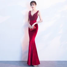 Сексуальные красные вечерние платья покрой «русалка» v-образный вырез с роскошное бисер Кристалл вечернее платье для вечеринки платья Backlesses Avondjurk