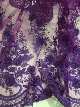 

nice looking 3d flower CiCi-51203 african net lace mesh fabric embroidered lace fabric in purple